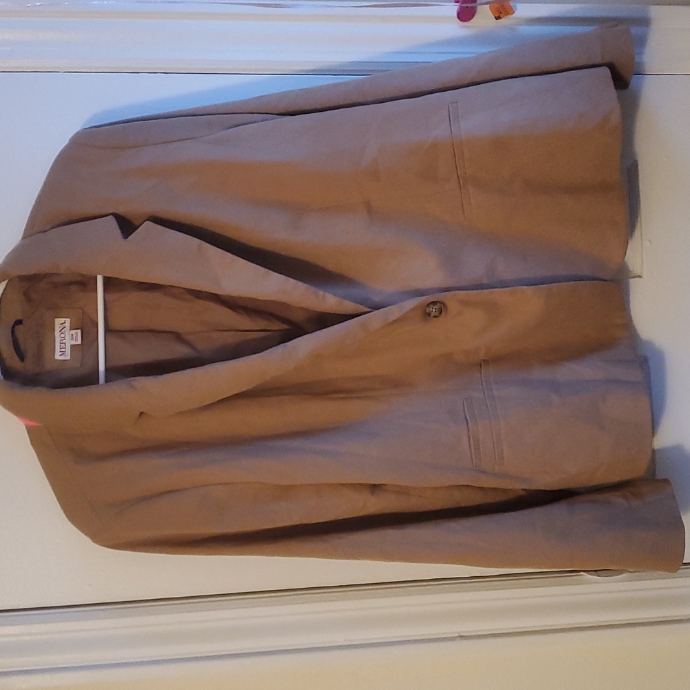 Tan blazer with pink collar